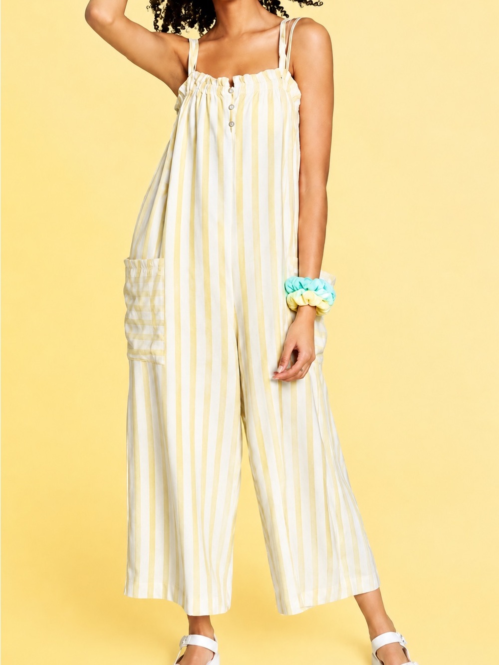 Stoney Clover x Target yellow striped linen blend jumpsuit, medium